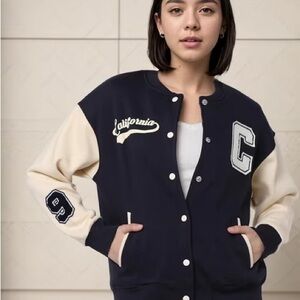 Girls Zara Navy and Cream California Varsity Jacket Size 10 Years